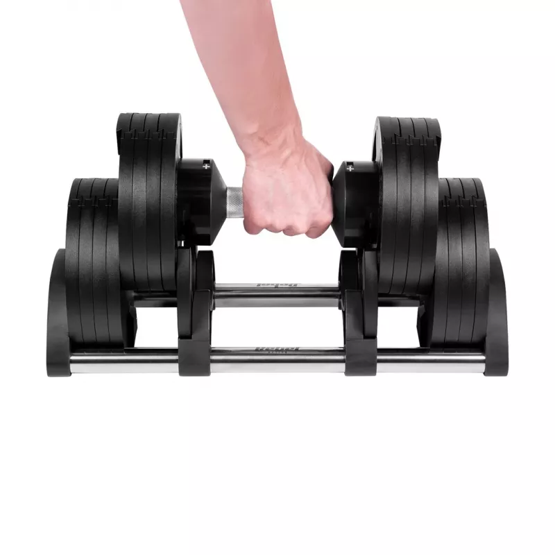 Mancuerna de hierro fundido ajustable Rebel Active 36 kg, pasos automáticos de 2 kg