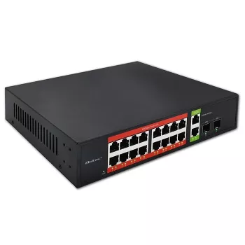Switch de red QOLTEC 52292 — Gigabit Ethernet PoE, 16x RJ45, 2x RJ45 uplink, 2x SFP