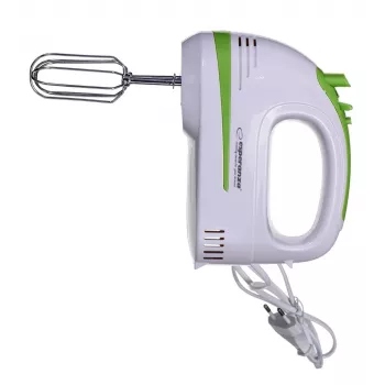 Batidora de mano ESPERANZA EKM011 — 400 W, 5 velocidades, turbo, ganchos amasadores y varillas batidoras, 220–240 V, blanca/verde claro