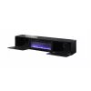Mueble TV Cama Meble SLIDE 200K con chimenea eléctrica 200×40×37 cm negro brillante, puertas de MDF, cuerpo de tablero de partículas