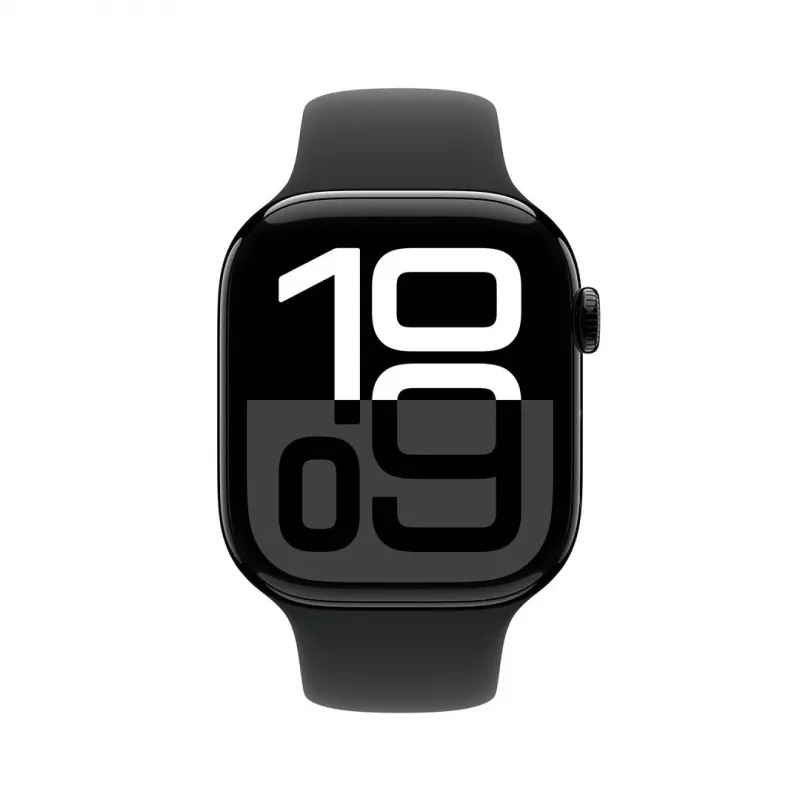 Apple Watch Series 10 GPS 46 mm carcasa de aluminio en Jet Black con correa deportiva negra – M/L