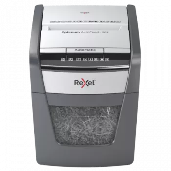 Rexel Optimum AutoFeed+ 50X Destructora de documentos con alimentación automática, Corte en partículas, P4