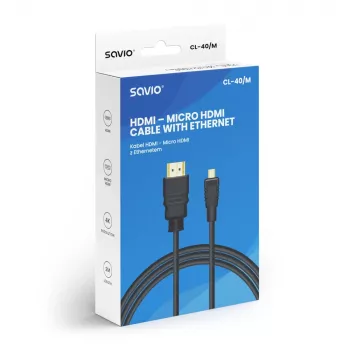Cable Savio CL-40/M HDMI (M) - micro HDMI (M) con Ethernet, 2m, Negro