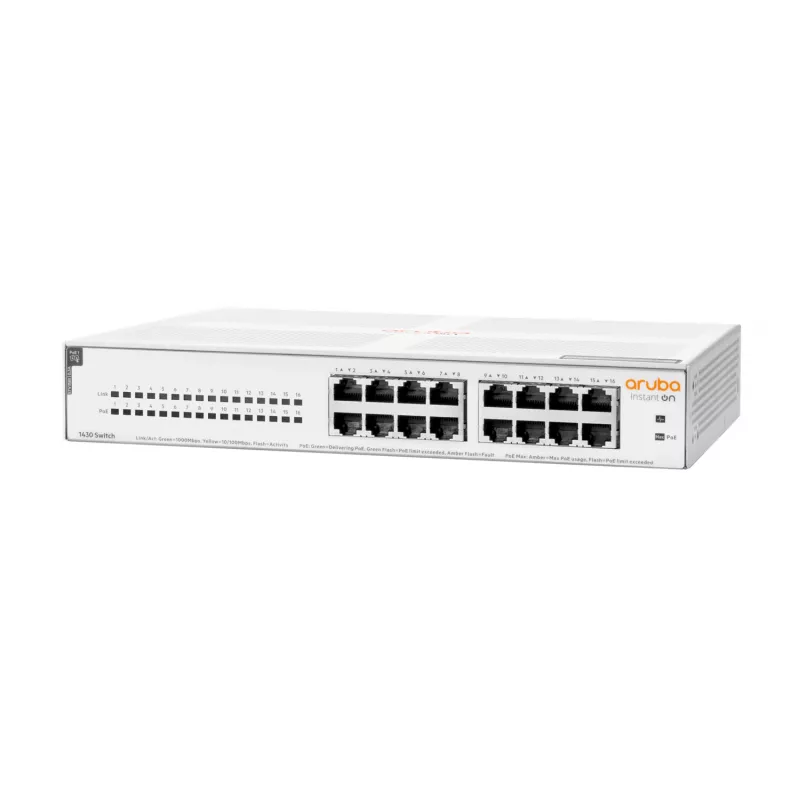 HPE Aruba Networking Aruba Instant On 1430 16G Class4 PoE 124W no gestionado L2 Gigabit Ethernet (10/100/1000) Power over Ethernet (PoE) 1U blanco