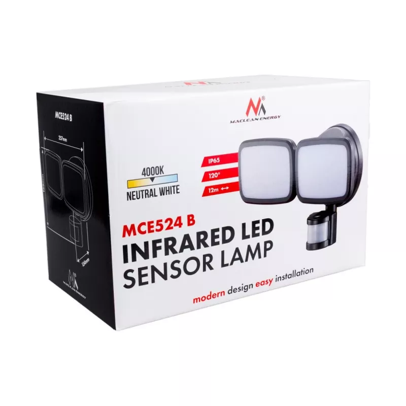 Lámpara de pared LED MACLEAN MCE524 con detector de movimiento PIR, modelo MCE524 B