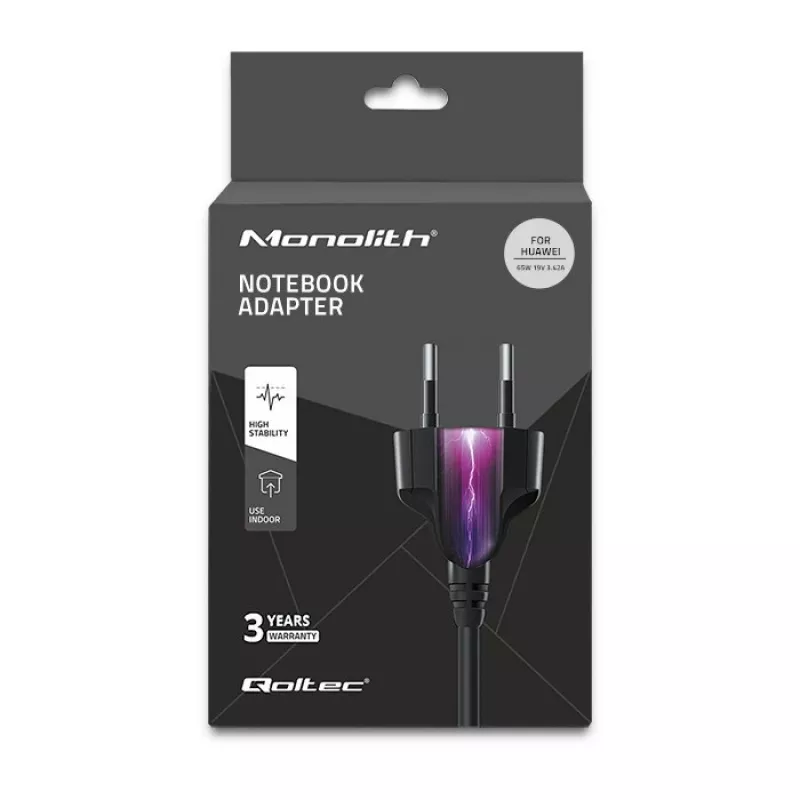 Fuente de alimentación QOLTEC 51038 65 W para portátil, 19 V 3,42 A, AC-DC, 220–240 V, interior, negra