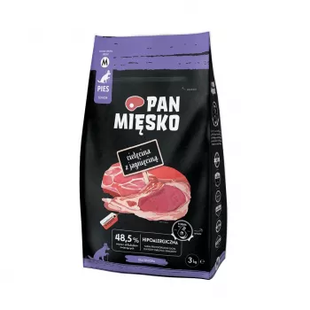 Pienso para perros Pan Miesko Ternera con Cordero, 3 kg — perros adultos, proteína 23 %, grasa 15 %, humedad 9 %