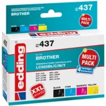 Cartuchos de tinta edding EDD-437 negro, cian, magenta, amarillo compatibles con brother LC-985BK/C/M/