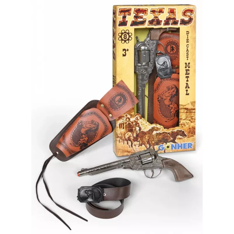 Revolver vaquero de juguete de metal Pulio 155150/0 con funda desmontable, réplica de acción simple
