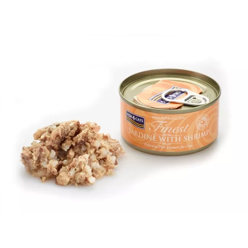 Comida húmeda para gatos FISH4DOGS Sardina con gamba 70 g — alimento completo en lata para gatos adultos, sabor a pescado
