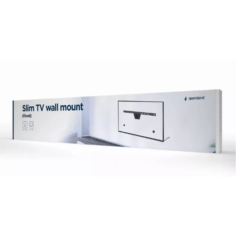 Soporte de pared fijo y delgado para TV Gembird WM-S80F-01 de 37–80" (2,03 m), VESA hasta 600x400, máx. 50 kg, negro