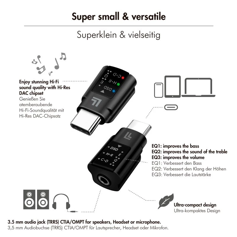 Adaptador de audio DAC USB-C LogiLink. USB-C/M a 3.5 Mm/H. Negro