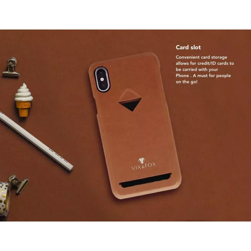 Funda trasera con compartimento para tarjetas VixFox para iPhone XSMAX – marrón caramelo, carcasa trasera con compartimento para tarjetas