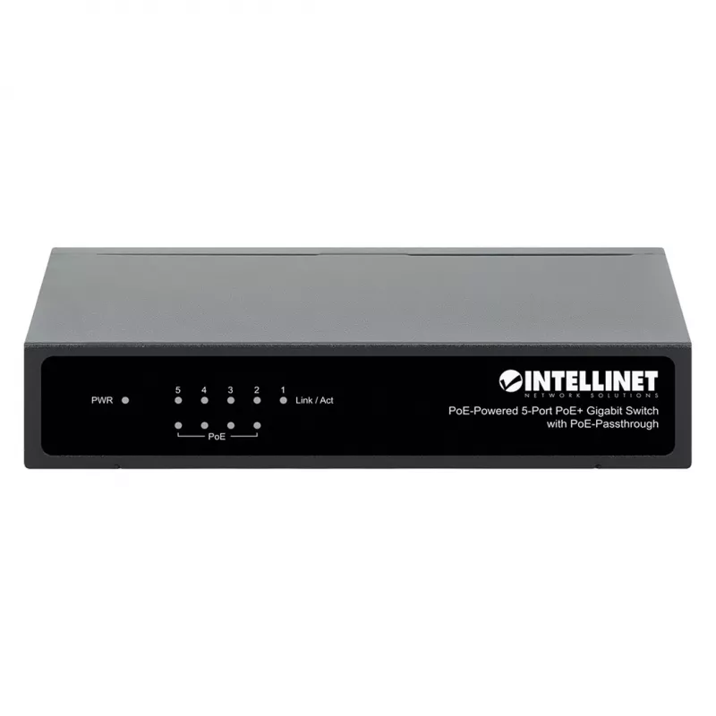Conmutador Gigabit 5xPoE Passthrough, alimentado por PoE o AC, 68W