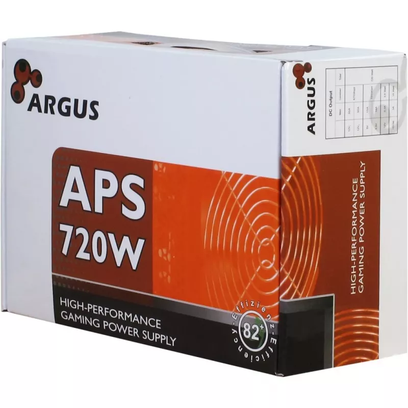 Inter-Tech Argus APS-720W fuente de alimentación, 720 W, ATX12V 2,31, 115–230 V, 47–63 Hz, ATX de 20+4 pines, PFC activo, ventilador de 120 mm, negro