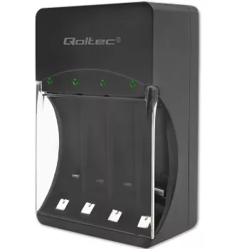 Cargador de baterías QOLTEC 50653 para baterías Ni-MH AAA (R03) y AA (R6), entrada 220–240 V, salida 1,2 V