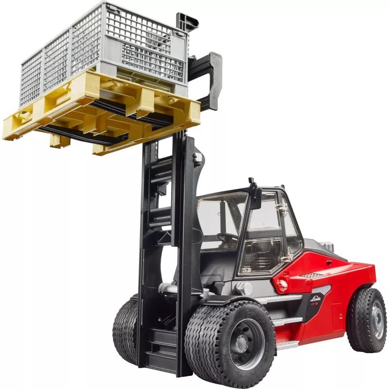 Carretilla elevadora Linde HT160 con palé (rojo/negro, incl. 3 cajas de rejilla)