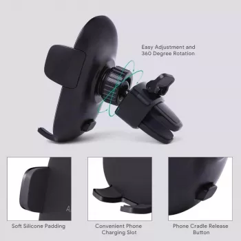 Soporte para teléfono Aukey HD-C48 ajustable 360° para smartphones y tablets pequeñas, soporte de pinza, brazo giratorio