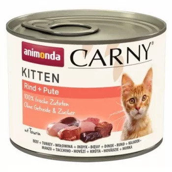 Comida húmeda para gatos animonda Carny Kitten Ternera con pavo 200 g – Alimento completo para gatitos, 80 % humedad, 10,5 % proteína