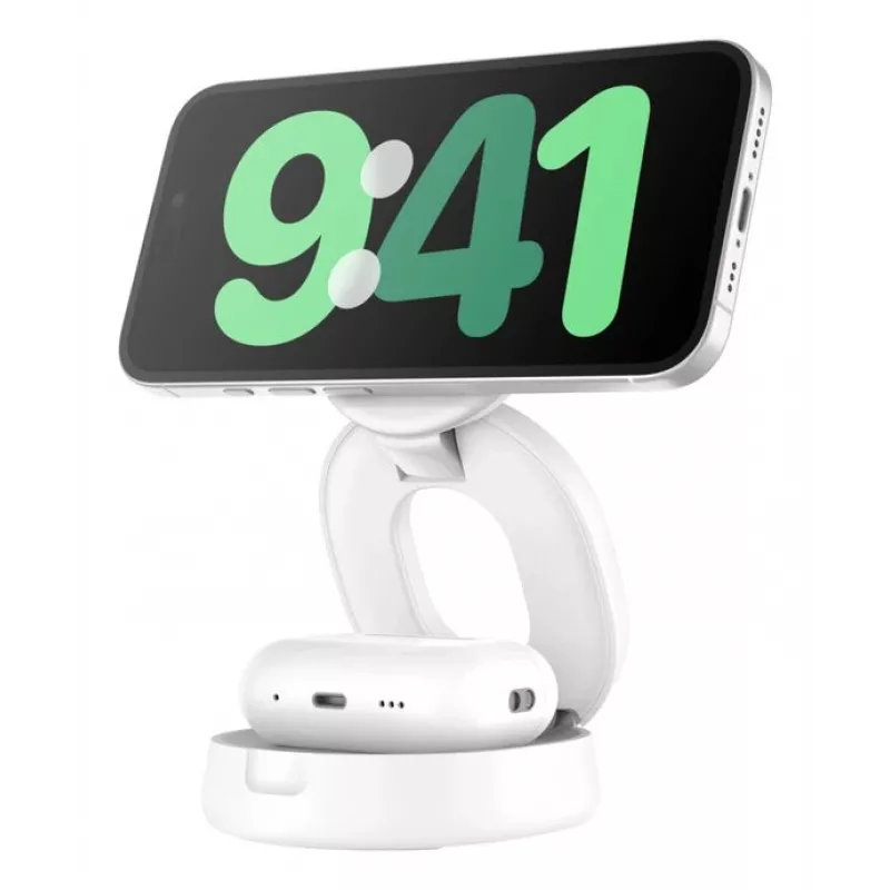 Estación de carga Belkin BOOSTCHARGE WIZ035kqWH 2 en 1 Qi2 15W para teléfonos y accesorios