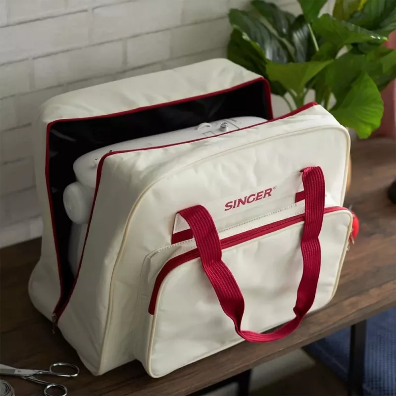 Funda de transporte SINGER 25010000204 para máquinas de coser portátiles, crema y rojo, ligera con asa