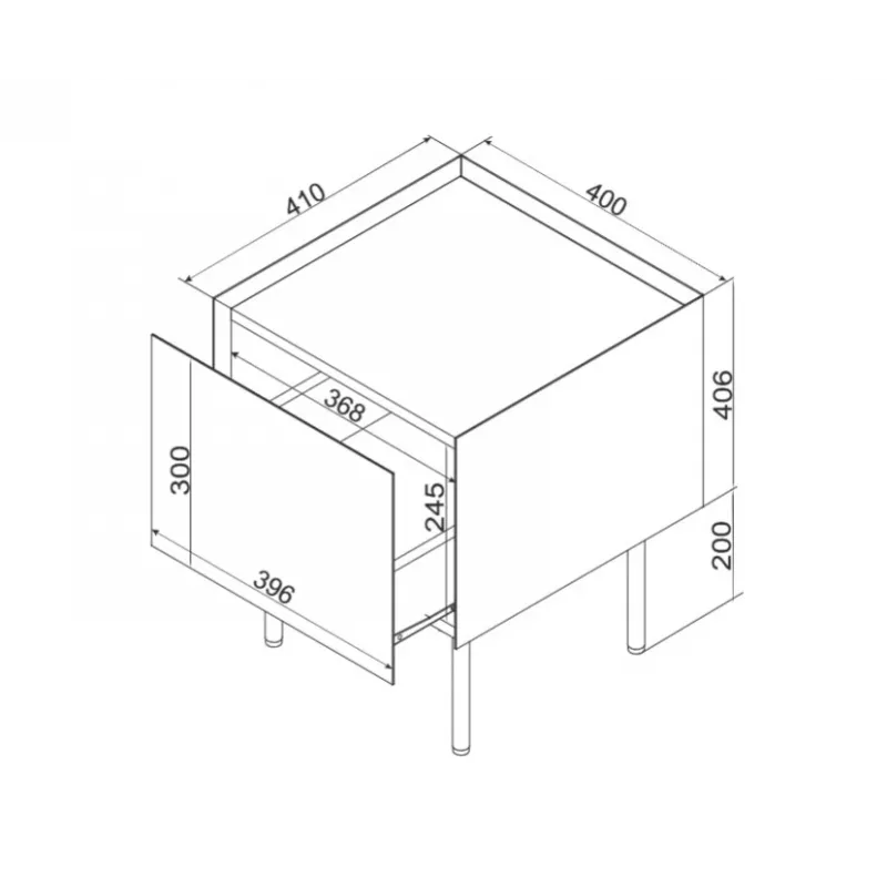 Mesita de noche Cama Meble FELLINI 40x41x60, oliva con tablero de roble aceitado, 1 cajón, pack de 2