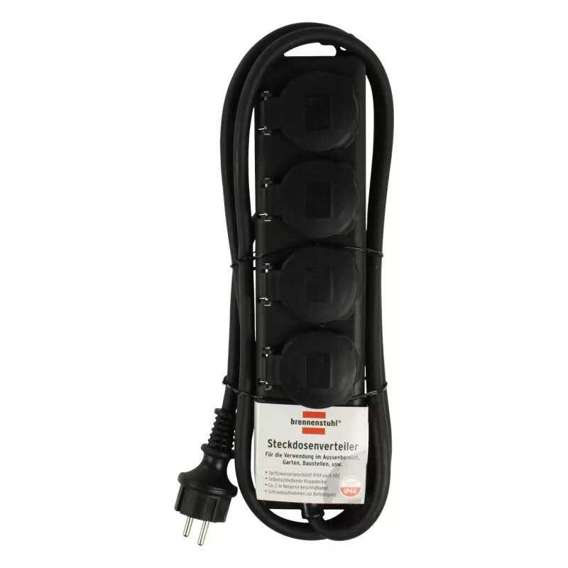 Base de enchufe de alargador Brennenstuhl IP44 4 tomas negro 2,0 m H07RN-F 3G1,5 - Alargador - AC 230 V - Tomas de salida: 4 - 2 m (1159960)