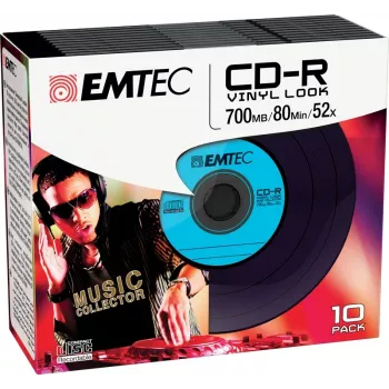 EMTEC Vinyl Look - 10 x CD-R - 700 MB (80 min) 52x - azul, amarillo, lila, verde, rosa - funda slim jewel case