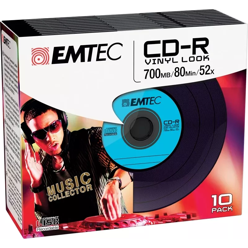 EMTEC Vinyl Look - 10 x CD-R - 700 MB (80 min) 52x - azul, amarillo, lila, verde, rosa - funda slim jewel case