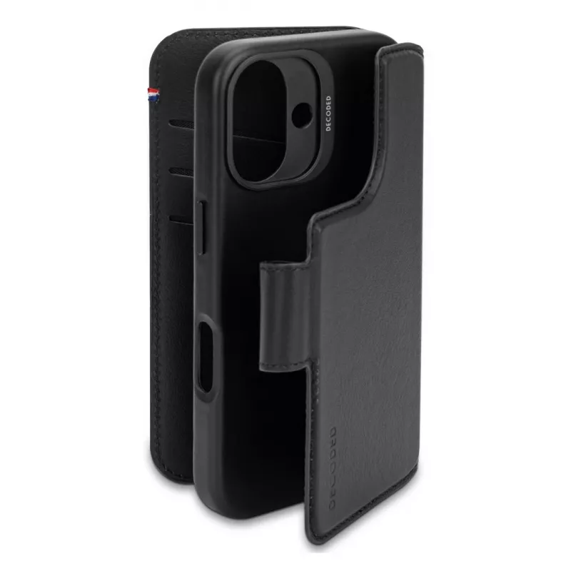 Funda de piel para iPhone 16, negra
