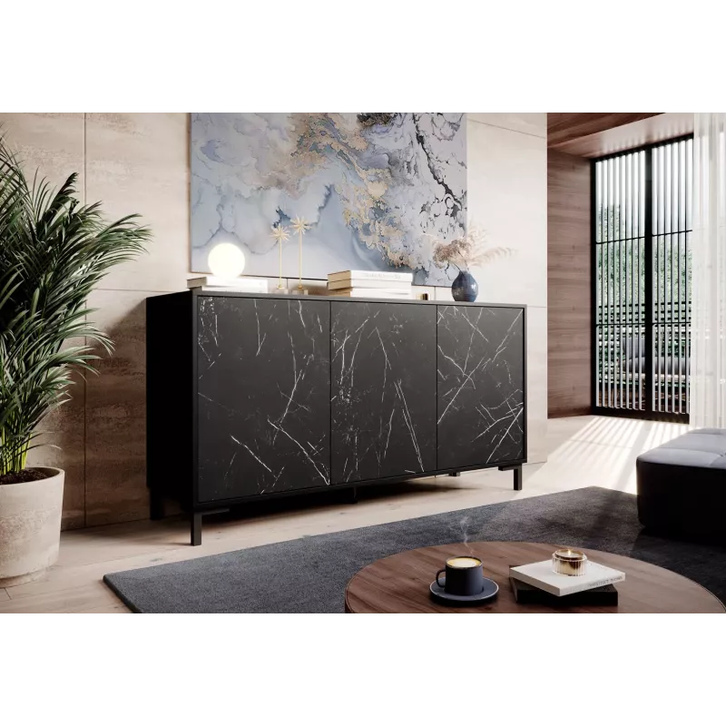 Cómoda MARMO 3D 150x45x80.5 cm negro mate/mármol negro