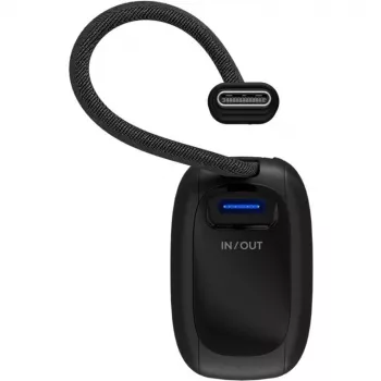 Batería externa 5.000 mAh, cable USB-C integrado de 13 cm, 20 vatios (negro, 5 Ah, 1x USB-A, 1x USB-C, PD, QC)
