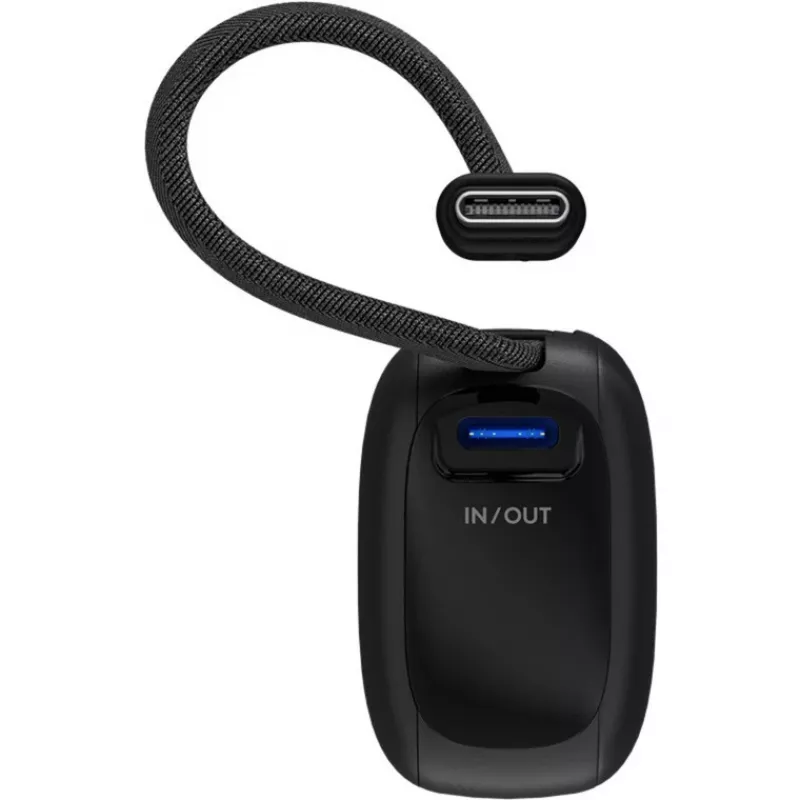 Batería externa 5.000 mAh, cable USB-C integrado de 13 cm, 20 vatios (negro, 5 Ah, 1x USB-A, 1x USB-C, PD, QC)