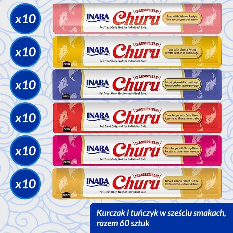 INABA Churu caja surtida atún – snacks para gatos – 60 x 14 g