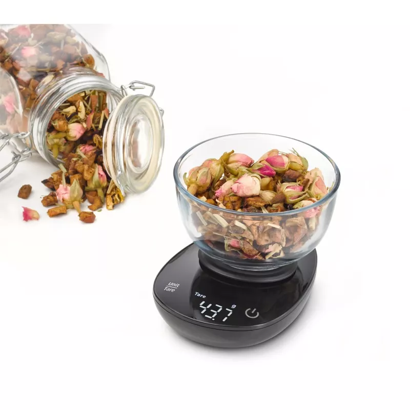 Báscula de cocina Caso FinoCompact 03201 — 0,5 kg de capacidad, división de 1 g, indicador LED, acero inoxidable/negro