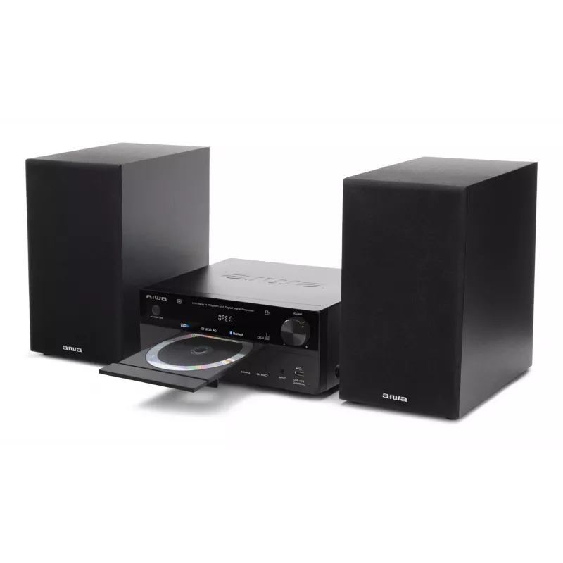 Microcadena de audio doméstico Aiwa MSBTU-550 — 50 W RMS, Bluetooth 10 m, FM, indicador LED, RCA, negro