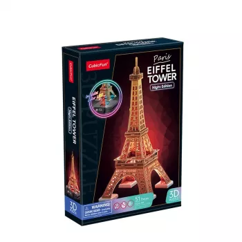 Puzle 3D Cubicfun Torre Eiffel Night Edition LED de cubicfun modelo 306-L534H – puzle arquitectónico 3D iluminado