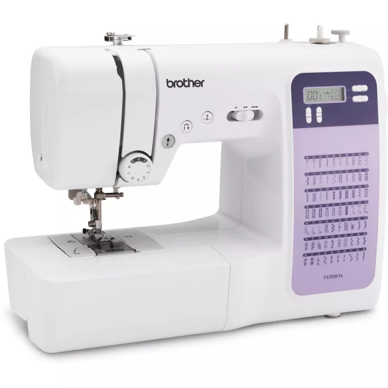 Máquina de coser Brother FS70WTx — 70 puntadas, pantalla LCD, 750 SPM, 5 mm de longitud, 7 mm de anchura