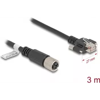 Cable de red DeLOCK M12 X-codificado 8 polos conector hembra a conector macho RJ45 Cat.6A 3 m negro
