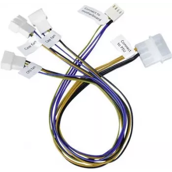 Cable de conexión para ventilador de PC Akasa [3x conector macho de ventilador de PC 4 polos - 1x conector de alimentación IDE 4 polos, conector de alimentación IDE 4 polos] 0,30 m negro
