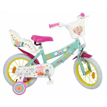 Bicicleta infantil Toimsa Peppa Pig ruedas de 14 pulgadas, verde, para aprox. 3–5 años, frenos de llanta delantero y trasero, neumáticos de aire