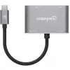 Manhattan Dock/Hub USB-C, puertos (x4): HDMI, USB-A, USB-C y VGA, con Power Delivery (PD) 87W – se requiere cargador USB-C externo (no incluido). Alimentado por USB (no requiere fuente de alimentación externa) cuando no se utiliza PD, aluminio