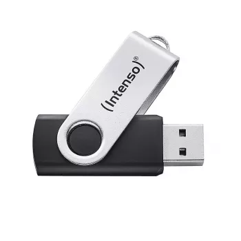 Memoria USB Intenso Office Line, 64 GB, USB-A, 3.2 Gen 1x1, negro-plata, 64 GB, USB Type-A, 3.2 Gen 1 (3.1 Gen 1), anillo giratorio, negro, plata