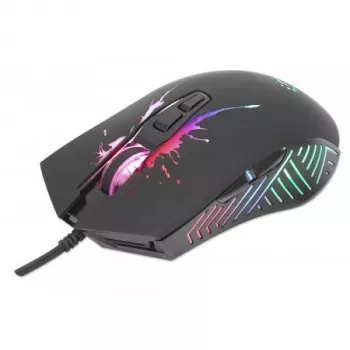Manhattan ratón gaming con LED, con cable, siete botones, rueda de desplazamiento, 7200 dpi, negro con iluminación LED, tres años de garantía