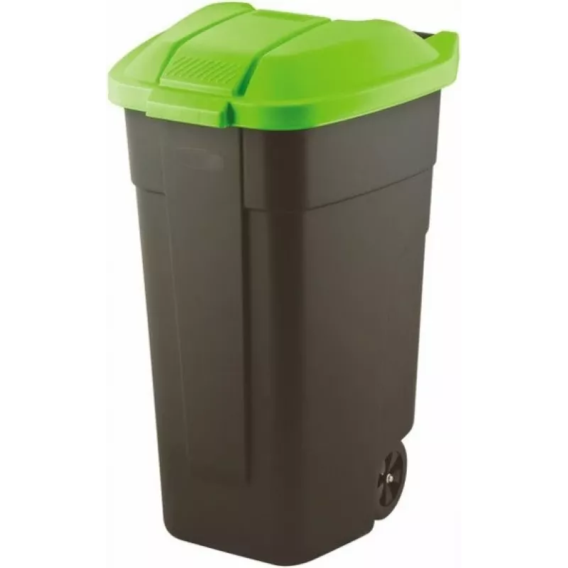 Cubo de basura Curver 214125, 110 L, rectangular, plástico, negro, verde