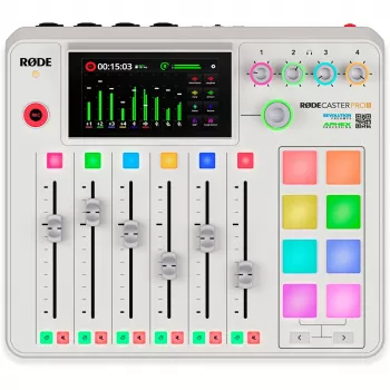 Interfaz de audio Rode RodeCaster Pro II blanco — consola de grabación USB multicanal