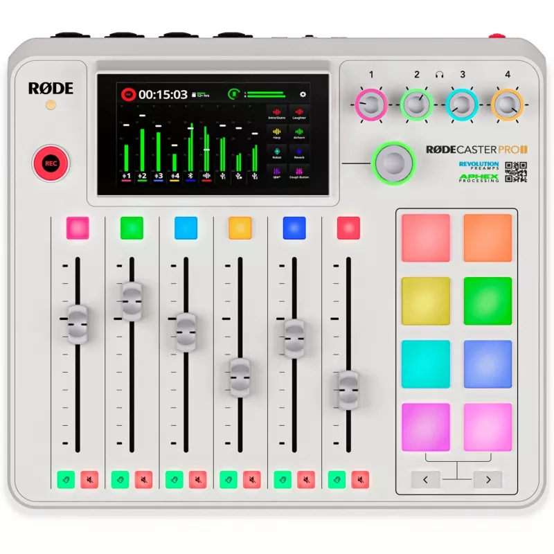 Interfaz de audio Rode RodeCaster Pro II blanco — consola de grabación USB multicanal
