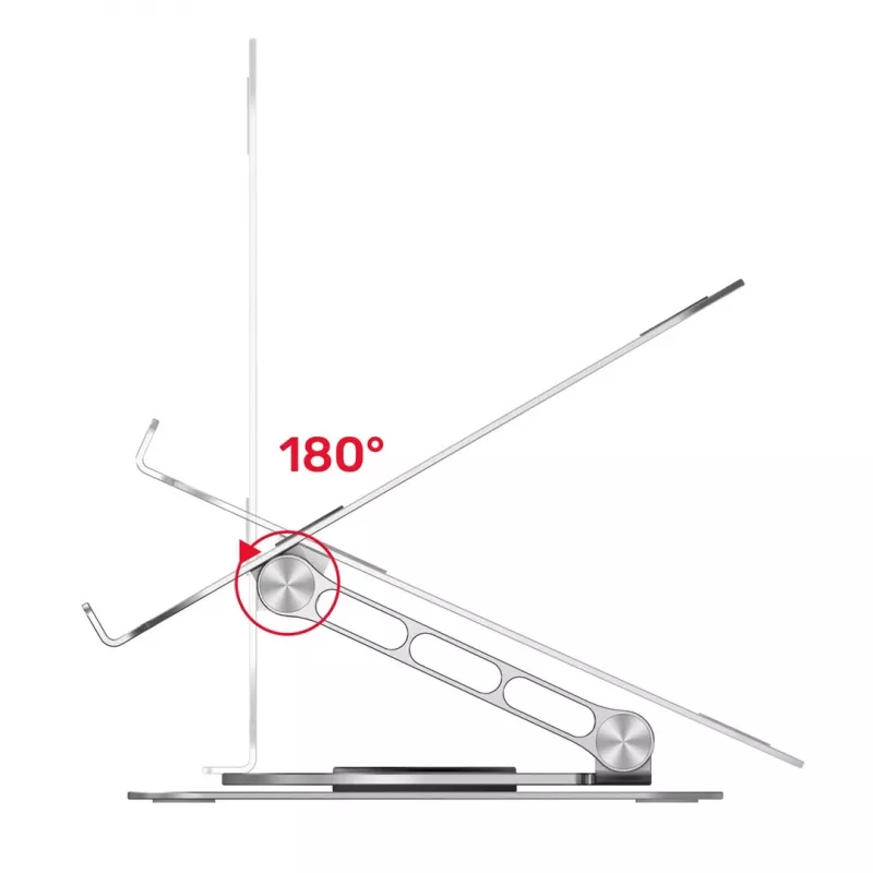 Unitek OT180SL01 soporte para portátil, de aluminio, para portátiles de 10–16 pulgadas (25,4–40,6 cm), giratorio 360°, plegable, inclinación ajustable, plateado