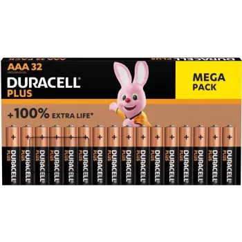 Pilas alcalinas AAA Duracell Plus pack de 32 (modelo 00216914) rendimiento de larga duración
