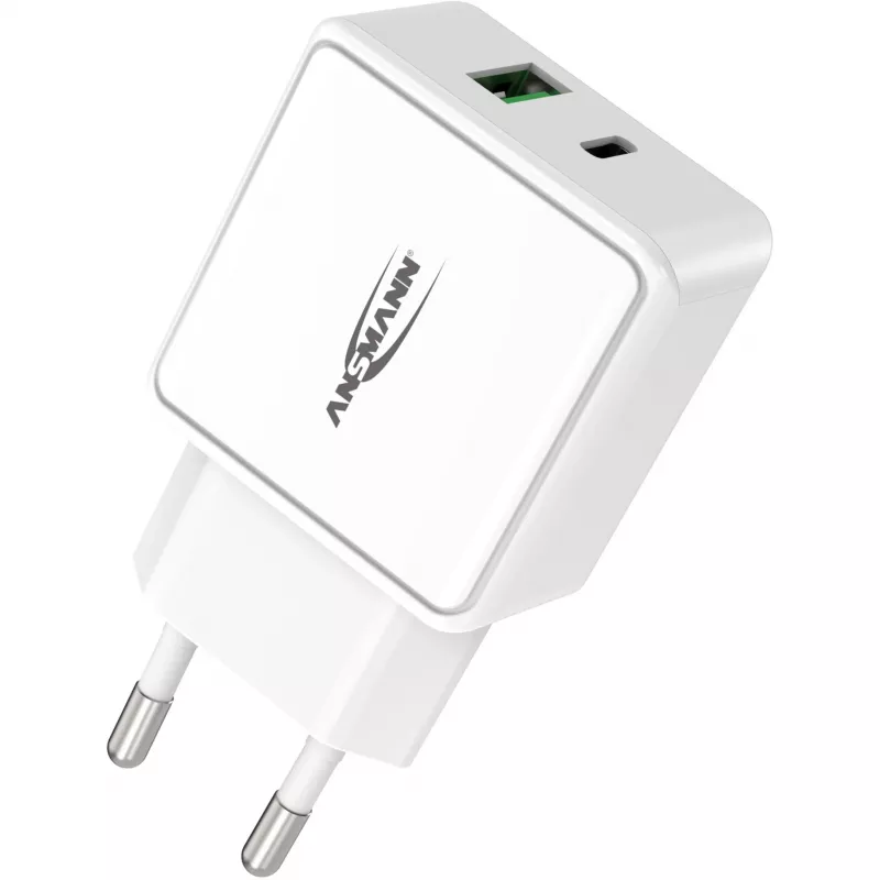ANSMANN HC218PD - fuente de alimentación - 18 vatios - 3000 mA - PD, QC 3.0 - 2 puertos de salida (USB, USB-C) - blanco (1001-0111)